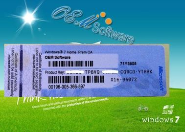 Llave del OEM de Windows 7 de la activación en línea favorable, etiqueta engomada del Coa de la llave de Windows 7 Home Premium