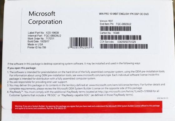 Licencia en línea de la activación del ordenador de Windows 10 de la llave original del producto